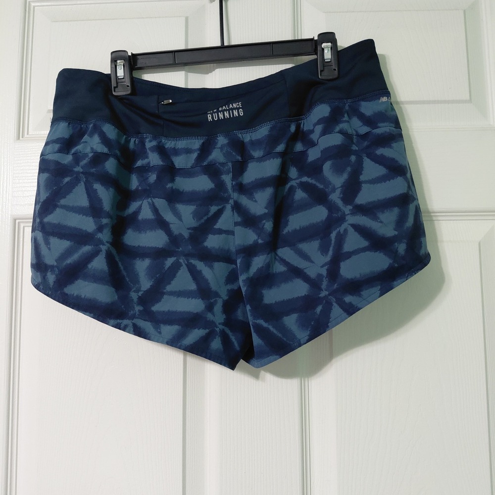 New Balance Running Shorts Womens Large Blue Tie Dye Athletic Zipper Pocket